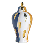 Ваза с крышкой и мазками синего и золого цвета на белом фоне Chinoiserie Ceramics варинант исполнения - 1 | Loft Concept в Брянске