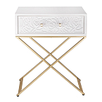 Приставной столик с выдвижным ящиком  White Table Carved Pattern варинант исполнения - 4 | Loft Concept в Брянске