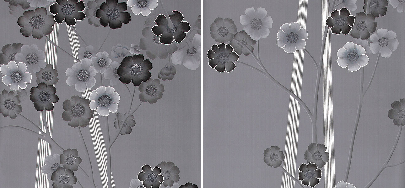 Обои ручная роспись Anemones in Light Dusk on Gun Metal dyed sik - Loft-Concept в Брянске