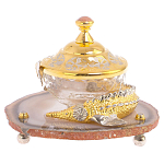 Икорница с декором "Осетр" с гравировкой на подставке из натурального камня Агат Decorative Cavair Dishes варинант исполнения - 1 | Loft Concept в Брянске