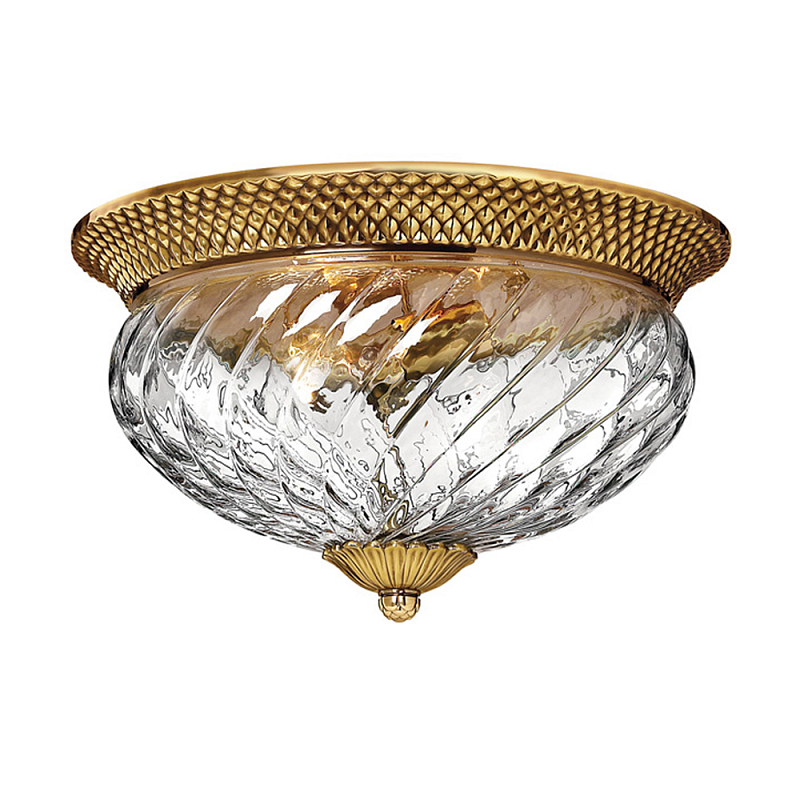 Потолочный светильник цвета латунь с прозрачным рифленым плафоном в форме чаши Hinkley Латунь Прозрачное Стекло в Брянске | Loft Concept 