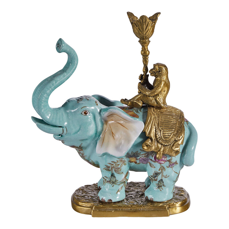 Подсвечник в виде слона из фарфора с бронзовыми элементами Elephant in the Garden of Eden Бронза Голубой Мульти в Брянске | Loft Concept 