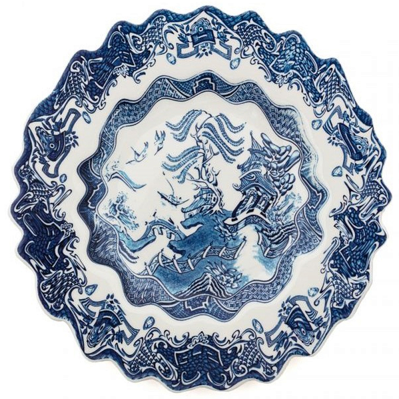 Десертная тарелка Seletti Willow Wave Белый Синий в Брянске | Loft Concept 