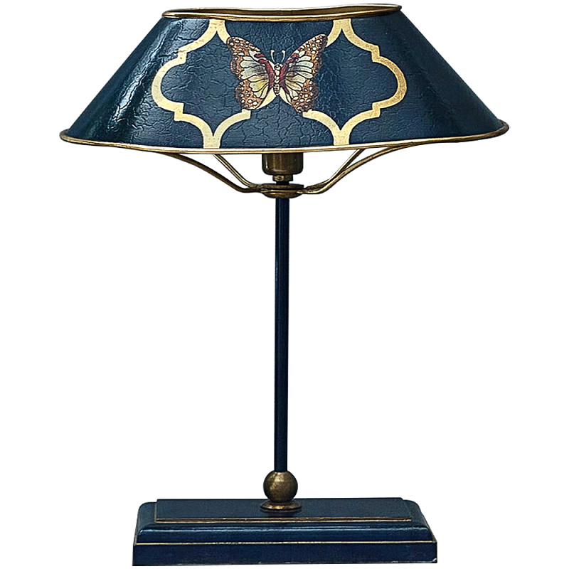 Настольная лампа с абажуром из металла Chinoiserie Butterfly Table Lamp Blue Синий Латунь Настольная лампа с абажуром из металла Chinoiserie Butterfly Table Lamp Blue Синий Латунь в Брянске | Loft Concept