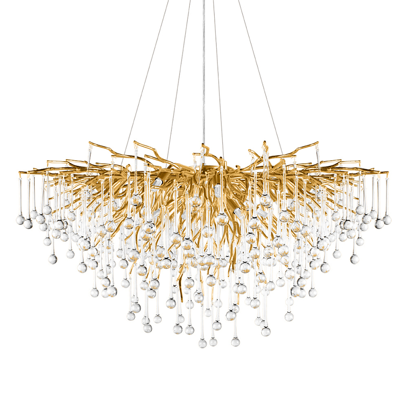 Люстра подвесная с прозрачными стеклянными подвесками в форме капель Диаметр 100 см Droplet Chandelier Прозрачное Стекло Золотой Серебряный в Брянске | Loft Concept 