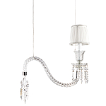 Подвесной светильник с белым текстильным абажуром и изогнутым хрустальным основанием с подвесками Lustre Reverie варинант исполнения - 1 | Loft Concept в Брянске