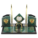 Настольный письменный набор из змеевика с часами и гербом Successful Leader варинант исполнения - 1 | Loft Concept в Брянске