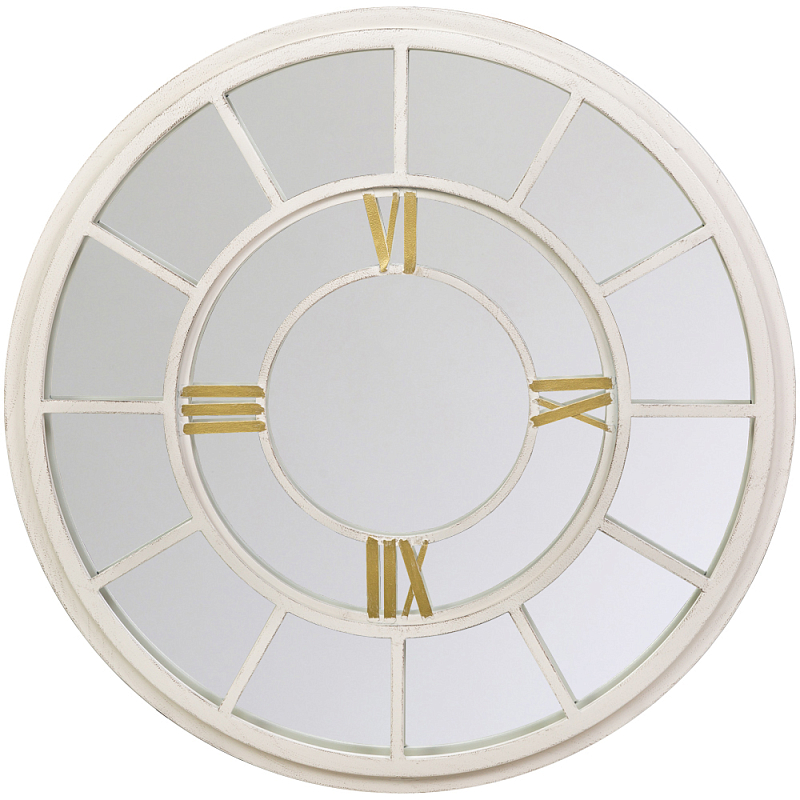 Зеркало настенное в белой металлической раме в виде часов Mirror Tower Clock Белый Зеркало в Брянске | Loft Concept 
