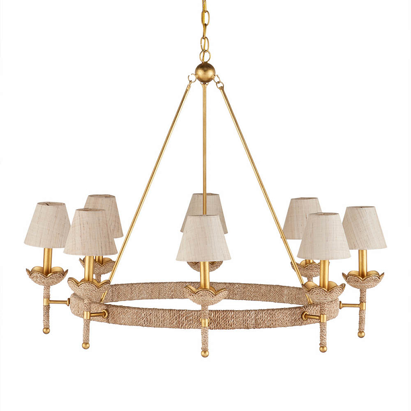 Люстра из кованого железа с отделкой плетеной веревкой и сусальным золотом Parisian Style Золотой Бежевый в Брянске | Loft Concept 