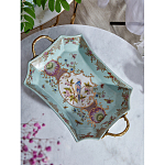 Блюдо прямоугольное из голубого фарфора с ручками и рисунком птиц и цветов Blue Garden варинант исполнения - 3 | Loft Concept в Брянске