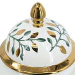 Ваза белая с крышкой с рисунком зеленых и золотых листьев 48 см Chinoiserie Ceramics варинант исполнения - 1 | Loft Concept в Брянске