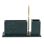 Настольный письменный набор с гербом России и часами из природного камня змеевик Successful Leader варинант исполнения - 3 | Loft Concept в Брянске