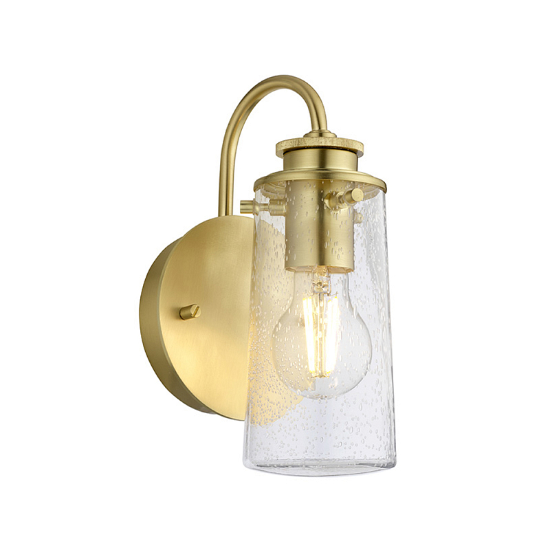 Бра цвета латунь с прозрачным цилиндрическим плафоном из пузырчатого стекла Kichler Матовая латунь Прозрачное Стекло в Брянске | Loft Concept 