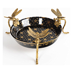 Блюдо черного цвета из фрафора на бронзовых ножках в виде стрекоз Eden Garden варинант исполнения - 1 | Loft Concept в Брянске