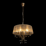 Люстра подвесная круглая с тканевым полупрозрачным абажуром и подвесками 6 ламп Gilded Elegance варинант исполнения - 3 | Loft Concept в Брянске