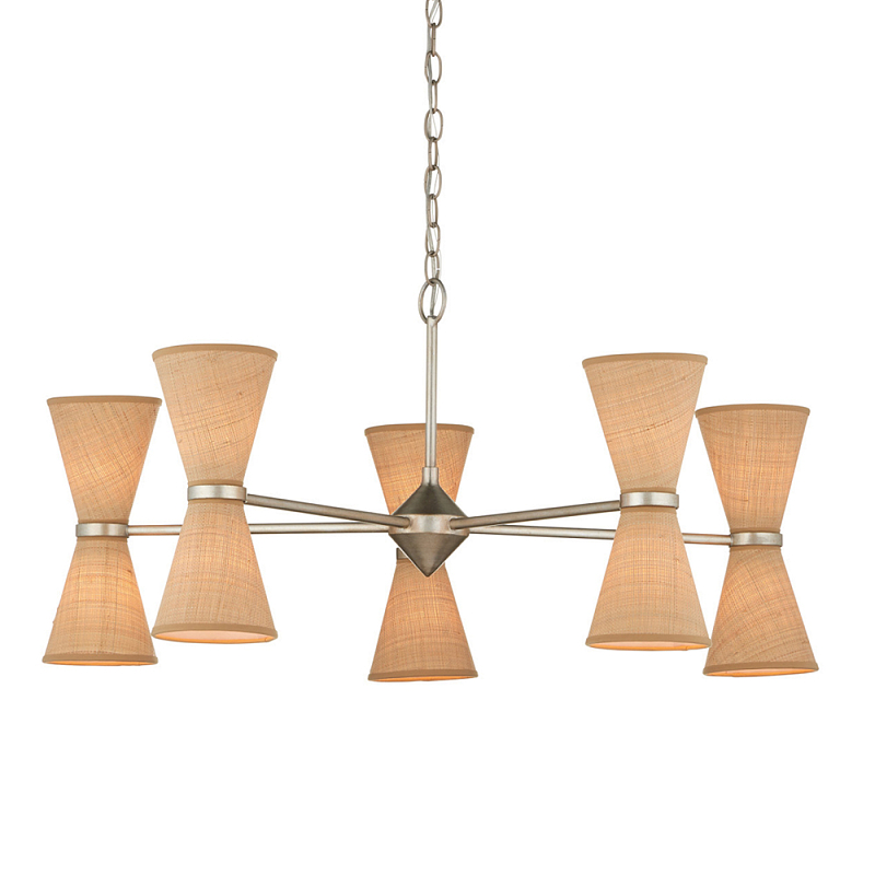 Люстра серебряного цвета с тканевыми абажурами Loft Rope Light Серебряный Бежевый в Брянске | Loft Concept 