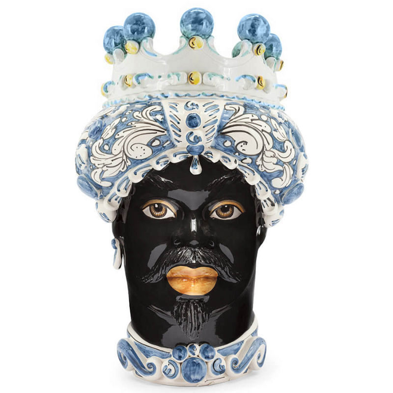 Ваза VASE MORO MAN ORNATE H41 blue Синий Черный Ваза VASE MORO MAN ORNATE H41 blue Синий Черный в Брянске | Loft Concept