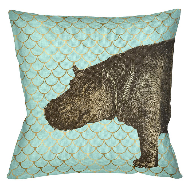 Подушка Safari light blue hippopotamus Бирюзовый Глянцевое золото Подушка Safari light blue hippopotamus Бирюзовый Глянцевое золото в Брянске | Loft Concept