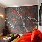 Обои ручная роспись Summer Night Blossom Original colourway on Edo Night painted silk варинант исполнения - 2 | Loft Concept в Брянске