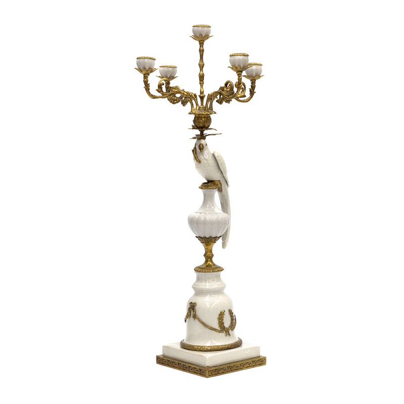 Подсвечник белый Попугай из фарфора с бронзовыми элементами Eden Garden Белый Бронза в Брянске | Loft Concept 