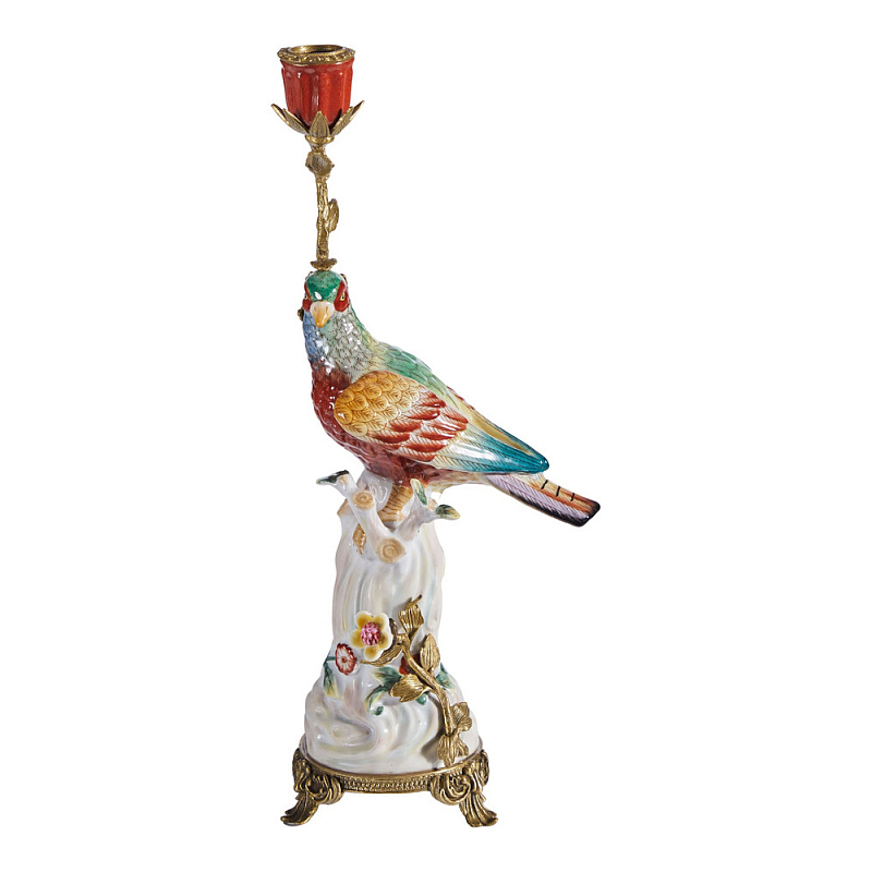 Подсвечник с попугаем из фарфора с бронзовыми элементами Eden Garden Мульти Бронза в Брянске | Loft Concept 