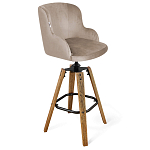 Барный стул со спинкой и подлокотниками на 4-х коричневых ножках Бежевый Велюр Ava Charm варинант исполнения - 1 | Loft Concept в Брянске