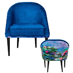 Кресло из натурального бука синее с цветочным принтом Impressionism in Art варинант исполнения - 2 | Loft Concept в Брянске