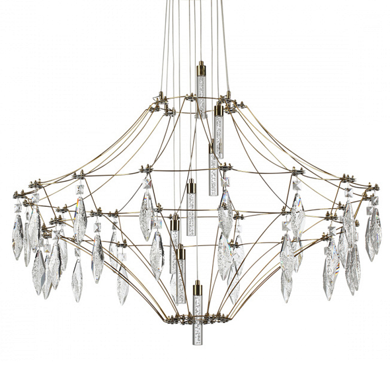 Люстра подвесная из металла с прозрачными подвесками из хрусталя Quasar 93 Золотой Хром в Брянске | Loft Concept 