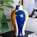 Ваза с крышкой и мазками синего и золого цвета на белом фоне Chinoiserie Ceramics варинант исполнения - 3 | Loft Concept в Брянске