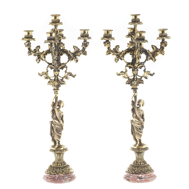 Подсвечники из бронзы на 10 свечей на подставке из камня креноид Stone Candlestick Бронза в Брянске | Loft Concept 