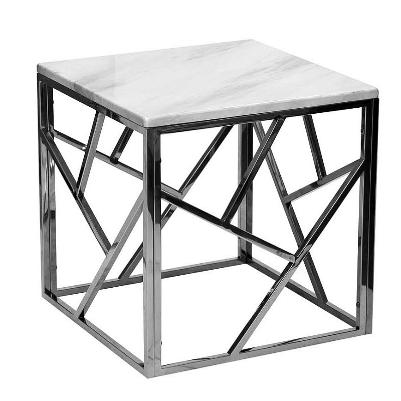 Приставной стол Serene Furnishing Chrome Marble Top Side Table Хром Белый в Брянске | Loft Concept 