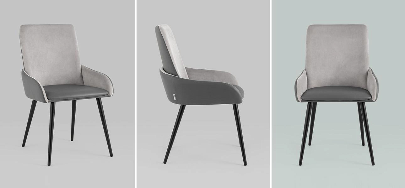 Стул Munchen Chair Серая Экокожа Серый Велюр Стул Munchen Chair Серая Экокожа Серый Велюр - Loft-Concept в Брянске