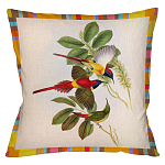 Декоративная подушка бежевая в разноцветную полоску с изображением птиц и цветов Blooming Birds Colorful Cushion варинант исполнения - 2 | Loft Concept в Брянске