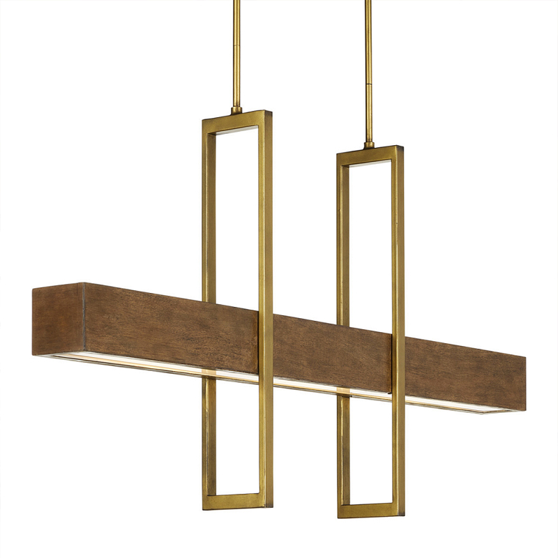Люстра линейная прямоугольная Wooden Straight Shapes Коричневый Латунь Люстра линейная прямоугольная Wooden Straight Shapes Коричневый Латунь в Брянске | Loft Concept