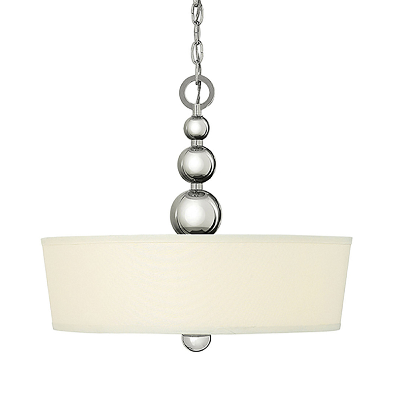Люстра подвесная с белым тканевым цилиндрическим абажуром и декоративными шарами Hinkley Латунь Никель Бежевый в Брянске | Loft Concept 