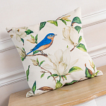 Декоративная подушка бежевая с изображением птица в саду Blooming Blue Birds варинант исполнения - 2 | Loft Concept в Брянске