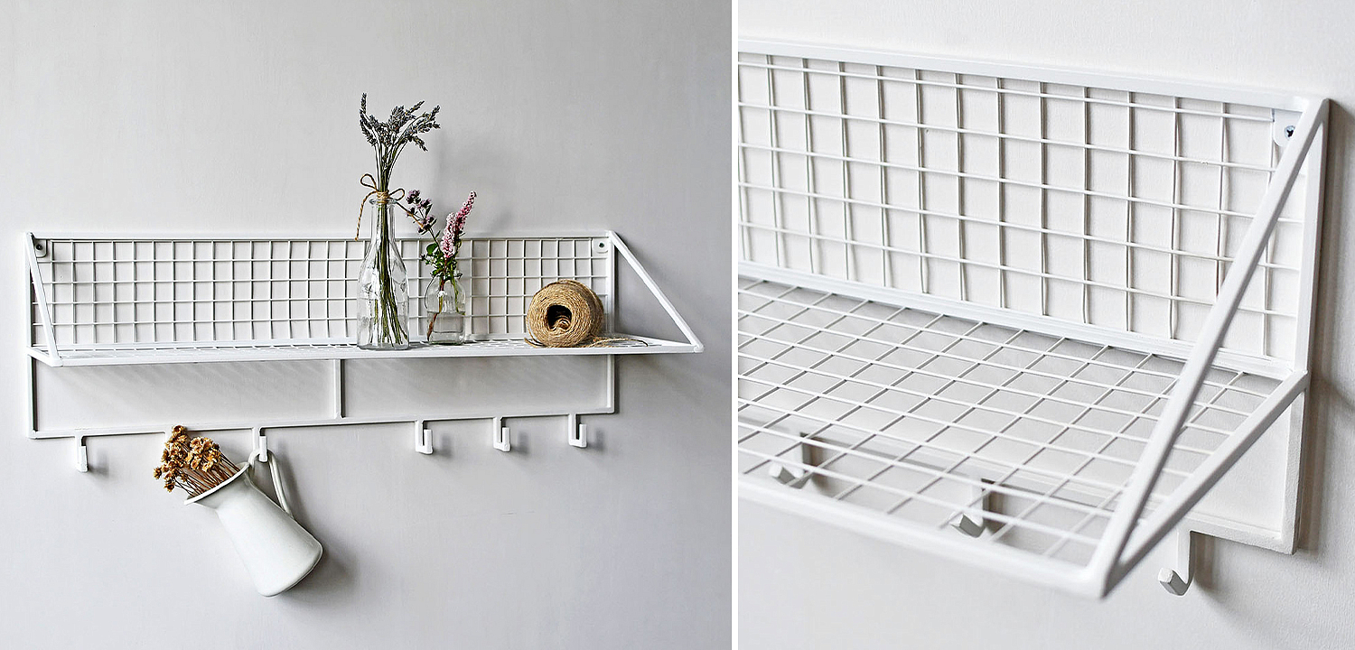 Вешалка с полкой Rhian Industrial Metal Rust Shelf White Вешалка с полкой Rhian Industrial Metal Rust Shelf White - Loft-Concept в Брянске