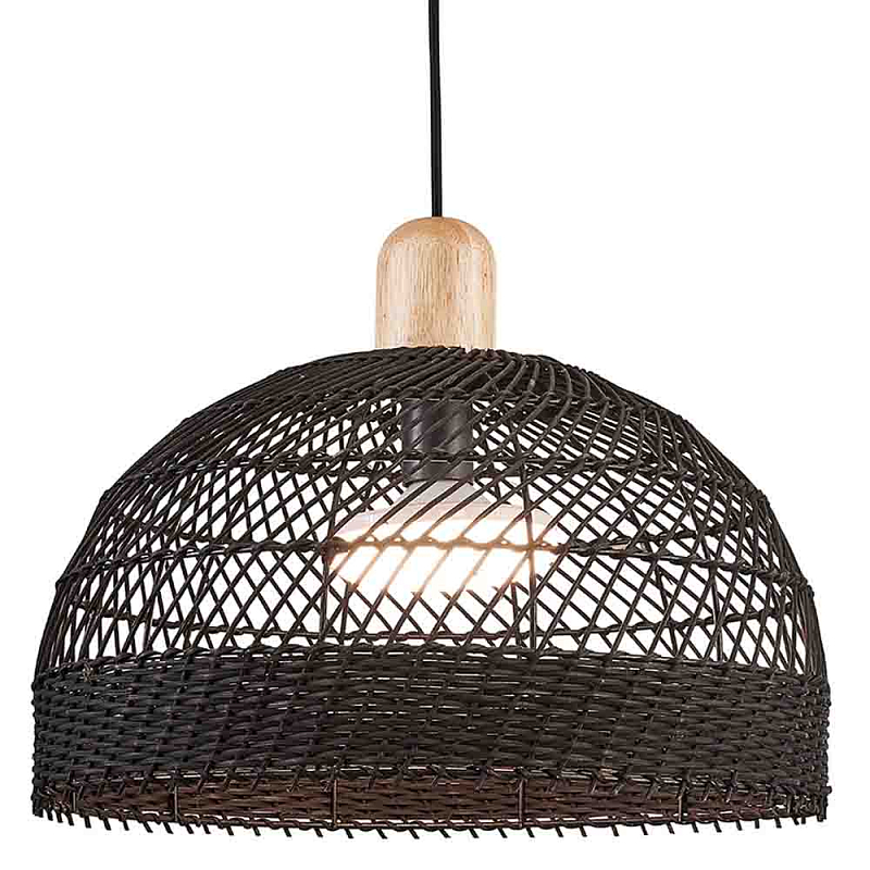 Подвесной светильник с округлым абажуром из черного ротанга Wicker Furniture Черный Древесина в Брянске | Loft Concept 
