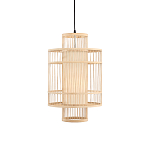 Подвесной светильник из деревянных прутьев с плафоном из натуральной ткани Light Inside the Cell варинант исполнения - 2 | Loft Concept в Брянске