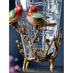 Ваза стеклянная прозрачная с бронзовым основанием в виде ветвей и фарфоровыми птичками Eden Garden варинант исполнения - 5 | Loft Concept в Брянске