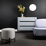 Круглый пуф на металлических ножках с обивкой из рогожки Casey Poof варинант исполнения - 4 | Loft Concept в Брянске