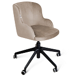 Стул с мягкой бежевой обивкой из велюра и подъемно-поворотным механизмом на черных колесиках Harper Beige варинант исполнения - 1 | Loft Concept в Брянске