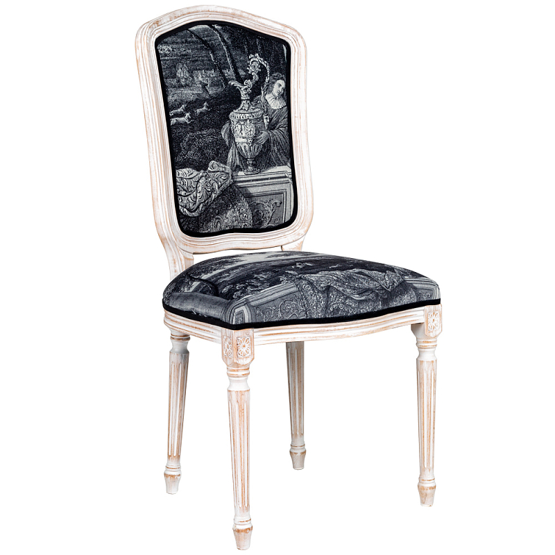 Стул Fontainebleau Stool Черно-белый Белый винтажная патина Стул Fontainebleau Stool Черно-белый Белый винтажная патина в Брянске | Loft Concept