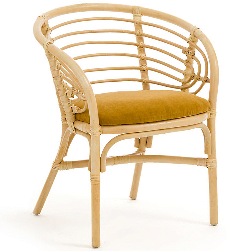 Кресло из ротанга с сиденьем из велюра Vini Rattan Armchair Бежевый Горчичный Кресло из ротанга с сиденьем из велюра Vini Rattan Armchair Бежевый Горчичный в Брянске | Loft Concept