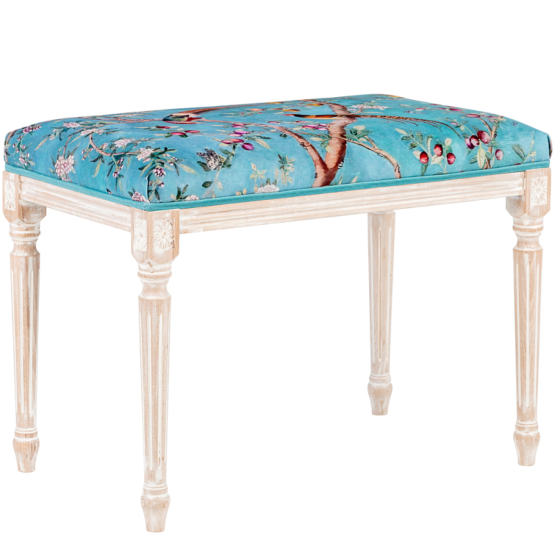 Банкетка из массива бука с цветочным принтом Turquoise Beige Chinoiserie Imperial Garden Banquette Бирюзовый Мульти Бежевый Банкетка из массива бука с цветочным принтом Turquoise Beige Chinoiserie Imperial Garden Banquette Бирюзовый Мульти Бежевый в Брянске | Loft Concept
