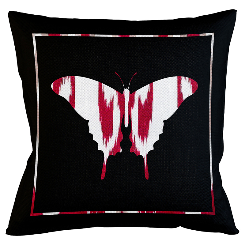 Подушка декоративная бабочка с красным узором Ikat Pattern Черный Белый Красный Бежевый Подушка декоративная бабочка с красным узором Ikat Pattern Черный Белый Красный Бежевый в Брянске | Loft Concept