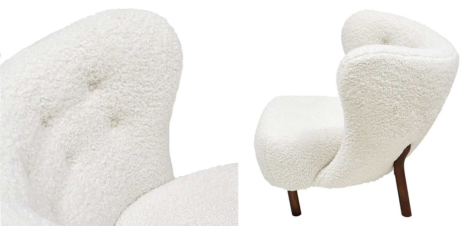 Дизайнерское кресло Boucle Neve White Armchair с обивкой букле и ножками из массива ясеня Дизайнерское кресло Boucle Neve White Armchair с обивкой букле и ножками из массива ясеня - Loft-Concept в Брянске