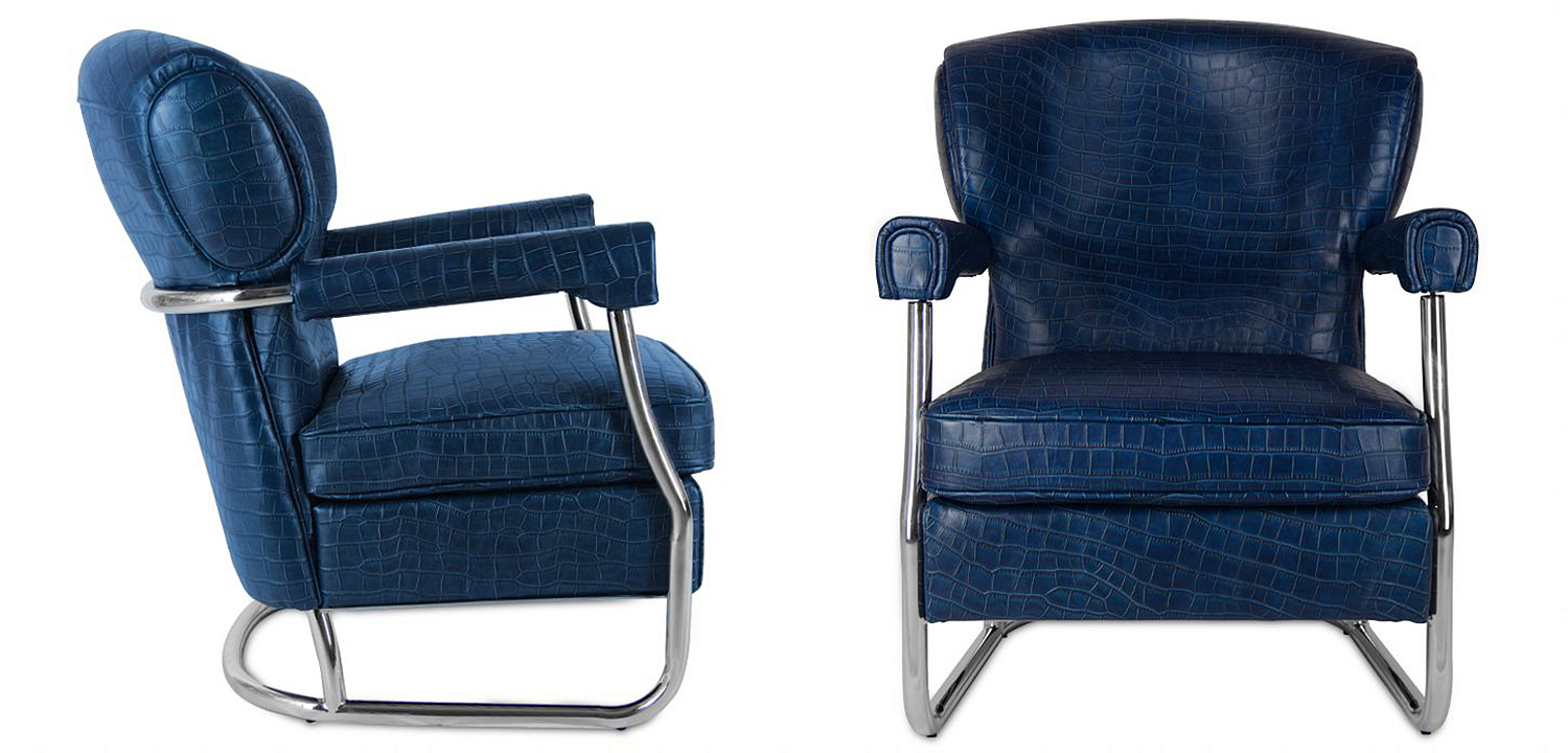 Кресло Eggert Armchair blue leather Кресло Eggert Armchair blue leather - Loft-Concept в Брянске