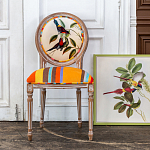 Стул бежевый в разноцветную полоску из натурального бука с изображением птиц и цветов Blooming Red Blue Birds Colorful Stripes Chair варинант исполнения - 6 | Loft Concept в Брянске