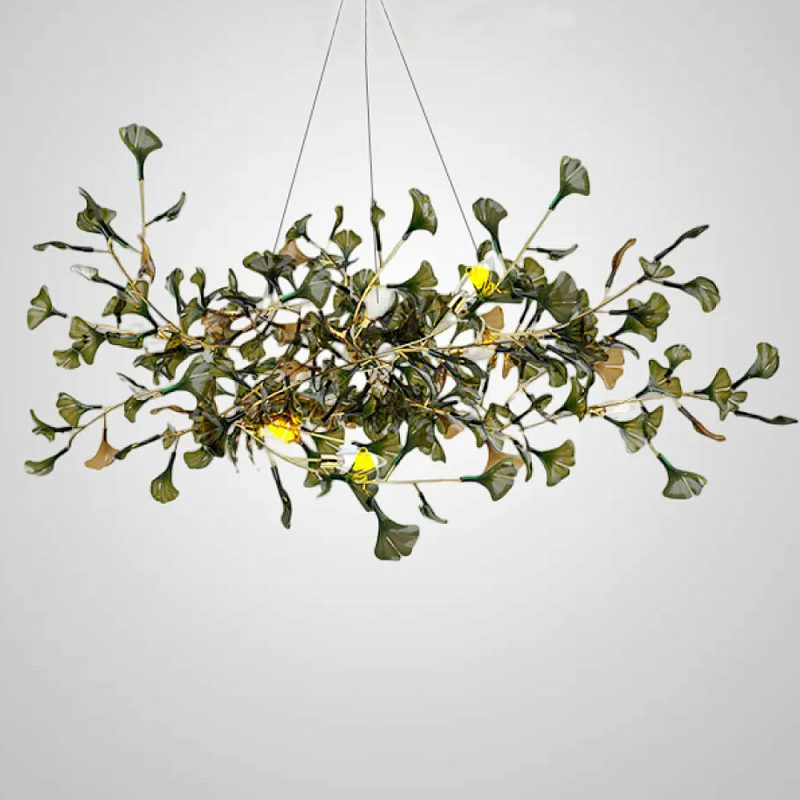 Люстра на ветвистом каркасе с листьями Horizontal Green Floral Chandelier Зеленый Латунь Люстра на ветвистом каркасе с листьями Horizontal Green Floral Chandelier Зеленый Латунь в Брянске | Loft Concept